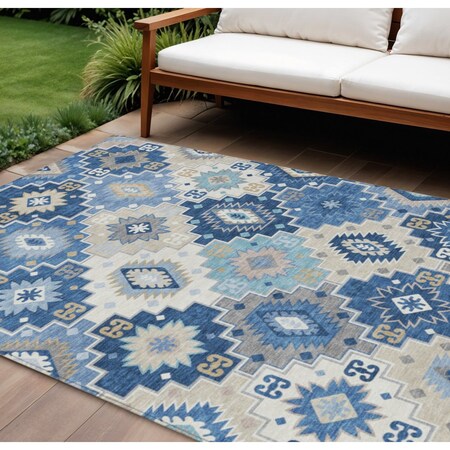 Homeroots 8' X 10' Blue Beige And Sky Blue Southwestern Washable Indoor Outdoor Area Rug 632260