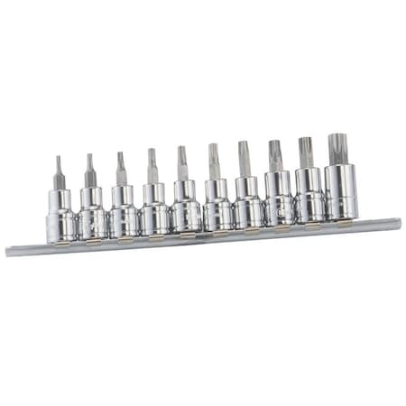 Genius Tools 10PC 3/8in Dr. Tamperproof Star Bit Socket Set BS-310TA