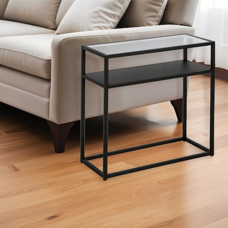 Homeroots 24" Black And Clear Glass And Steel End Table With Shelf 544194