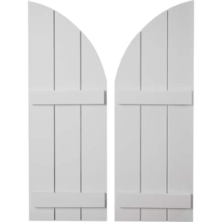 Ekena Millwork Smooth 3 Board Joined Board-n-Batten w/Quarter Round Arch Top Faux Wood Shutters, 16 1/2W x 56H, PR SHUBJQ16X56SMPR