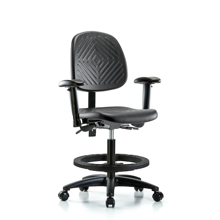 Blue Ridge Ergonomics Bench Chair, Poly, Med, Bk, AA, BF Cast, 6-Way Adjustable, 19-1/2" to 27-1/2" Height, Black; Blue BR-PMBCH-MB-RG-T0-A1-BF-RC