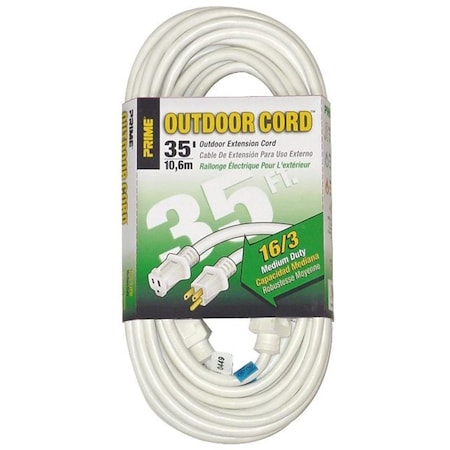 Prime SJTW Extension Cord, 16 AWG, Outdoor, 16/3, 1 Outlets, White, 35 ft PR311495