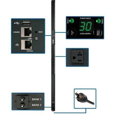 Eaton 2.9kW Single-Phase Monitored PDU with LX Platform Interface, 120V Outlets 24 5-15/20R,  PDUMNV30LX