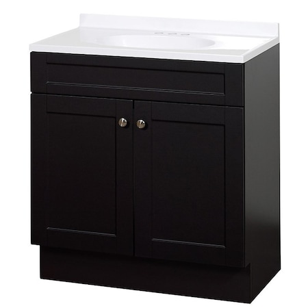 Zenna Home 2Door Shaker Vanity with Top, Wood, Espresso, Cultured Marble Sink, White Sink SBC30CH