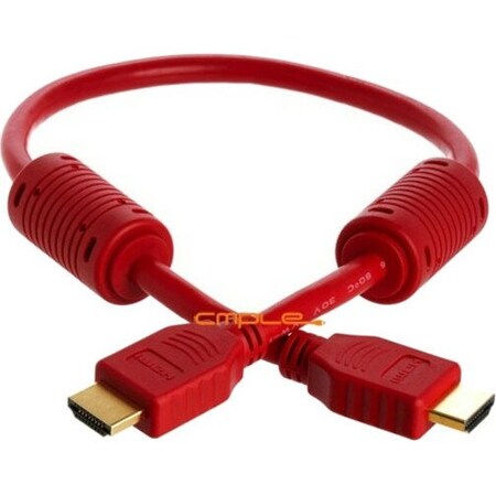 Cmple 28AWG HDMI Cable with Ferrite Cores - Red- 1.5FT 974-N