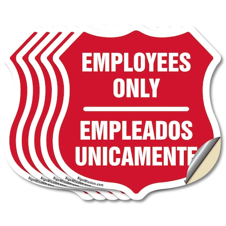 Signmission Bilingual Employees Only Shield Sign Emp, 6 inch X 6 inch, Vinyl Decal, 5PK SHI-D-5PACK-6-364