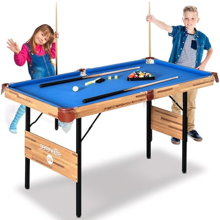Serenelife 4.5ft Folding Pool Table, 55in Portable Foldable Billiards Game Table for Kids and Adults with, Blue SLPTB56