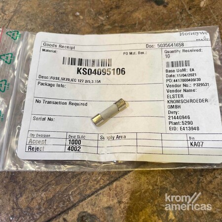 Honeywell Kromschroder FUSE, 5X20, IEC 127 2/5, 3.15A KS04095106