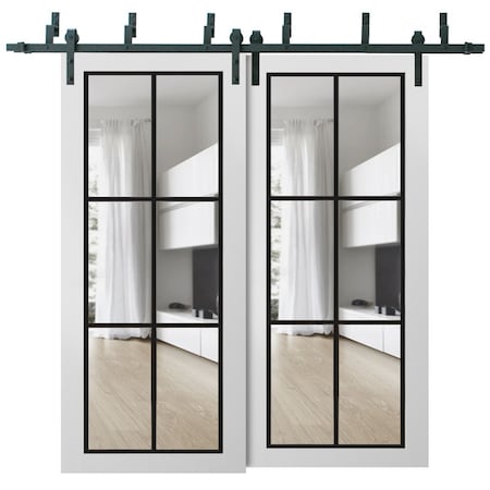 Sartodoors Sliding Closet Clear Glass Barn Bypass Doors, Lucia 2366 White Silk and Aluminum Strips, Sturdy 6. LUCIA2366BBB-WS-56 x 96 (2* 28x96)