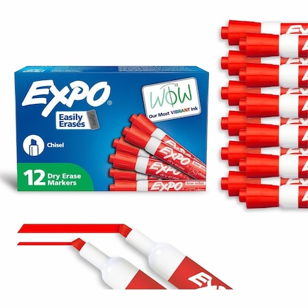 Expo Low-Odor Dry-Erase Marker, Broad Chisel Tip, Red, 12PK 80002A