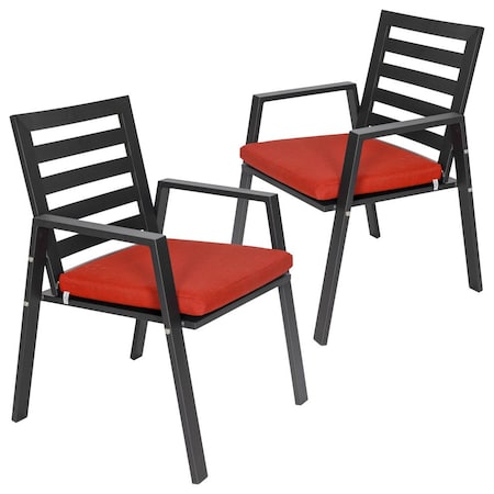 Leisuremod Chelsea Modern Patio Dining Armchair in Aluminum with Removable Cushions, Cherry Red, 2PK CC20BL-CHR2