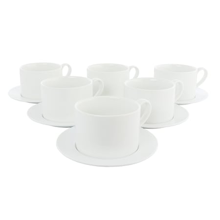 Our Table Simply White 6 Piece 3.75 Inch Porcelain Cups With Saucers Set 133040.02