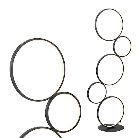 Jonathan Y Pluto Stacked Circles 45" 5-Light Contemporary Modern Iron/Aluminum Integrated LED Floor Lamp, Black JYL7103A