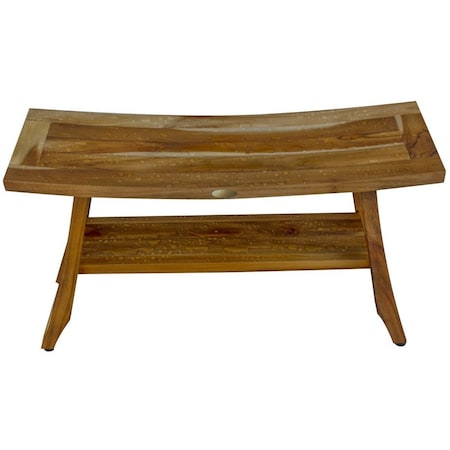 Homeroots Compact Curvilinear Teak Shower Outdoor Bench With Shelf In Natural Finish 376739