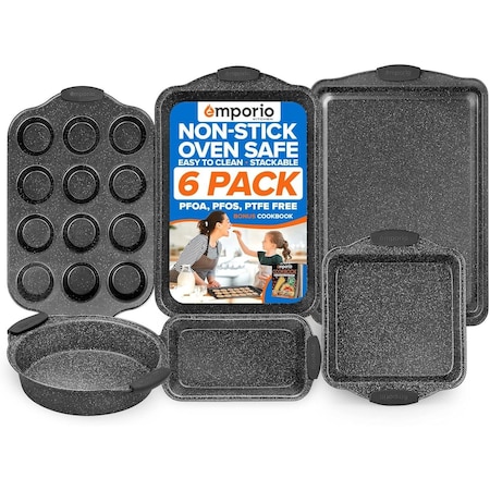 Emporio Kitchen Baking Pan Set, Oven Safe Tray, Up To 450 Deg F, Gray, 6PK EMPKSTON60