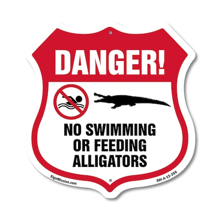 Signmission Alligator Warning Shield Sign Danger! No, 12 Inch X 12 Inch, Aluminum Metal Sign SHI-A-12-356