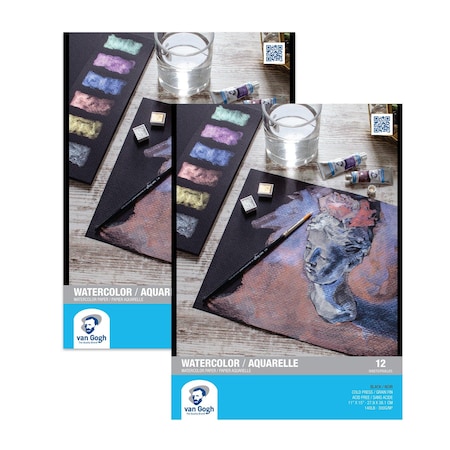 Van Gogh Watercolor Paper Pad, 140lbs, Black, Cold Press, 11'' x 15'', 12 Sheets, 2PK 94178007