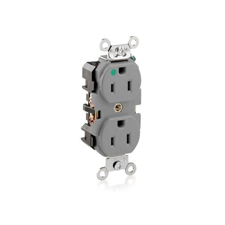 Leviton Extra Heavy Duty Hospital Grade Duplex Receptacle, 15 Amp, 125 Volt 8200-GY
