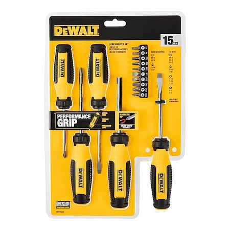 Dewalt Screwdriver Set, Fixed Bar, 15-Piece DWHT65202