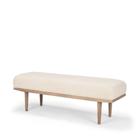 Homeroots 56in Beige and Brown Cotton and Solid Wood Upholstered Bench 606738