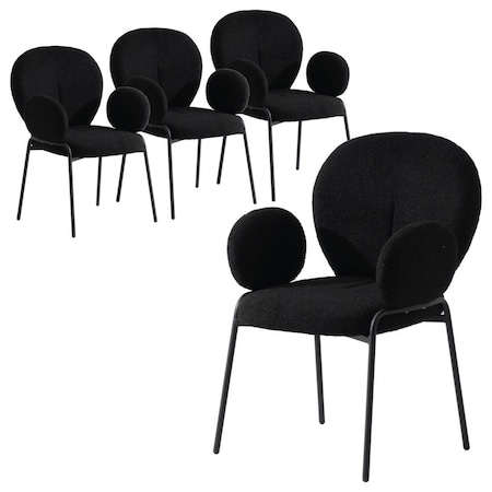 Leisuremod Celestial Boucle Dining Arm Chair, Black Iron Frame with Black Fabric, 4PK CCABL-23BL4