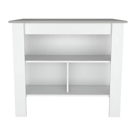 Homeroots White and Gray 41in Kitchen Island With Storage 474093