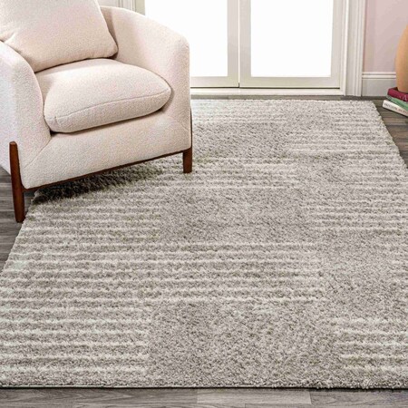 Jonathan Y Petra Abstract Stripe Geometric Shag Gray/Ivory 5 ft. x 8 ft. Area Rug MOH407B-5