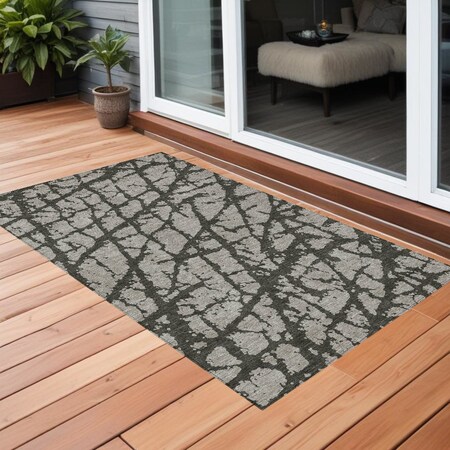 Homeroots 2' X 3' Gray and Black Abstract Washable Non Skid Indoor Outdoor Area Rug 559271