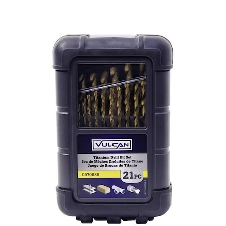 Vulcan Drill Bit Set, 21-Piece, High Speed Steel/Titanium Nitride, Bright Yellow 211990OR