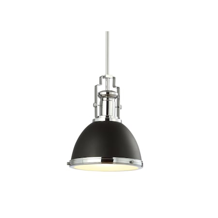 Jonathan Y Homer 10" 1-Light Modern Industrial Metal LED Dome Pendant, Black/Chrome JYL9535B