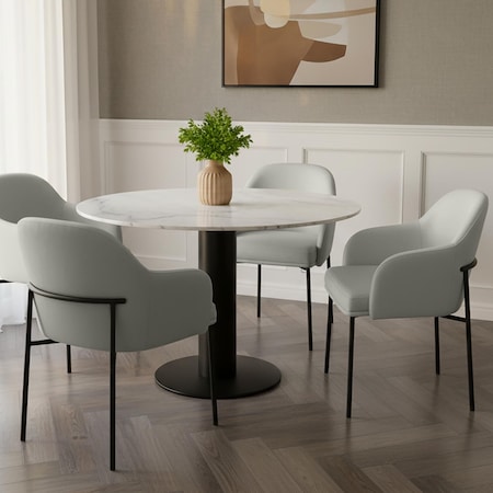 Manhattan Comfort Loft Metal Vegan Leather Armchair in Stone Gray - Set of 2 DC1535-1