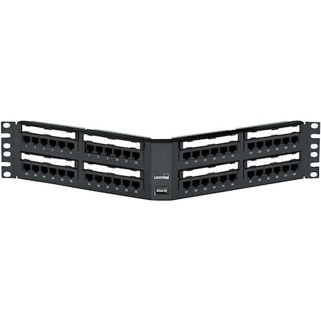 Leviton 48-Port Panel 110-Mod 8W8P, T568A/B Cat6 Extreme 6+, Angled Black 2U 69587-U48