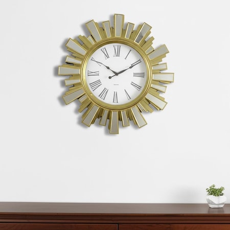 Homeroots 19" Gold And Clear Mirrored Glass And Heavy Duty Plastic Silent Analog Sunburst Wall Clock 626354
