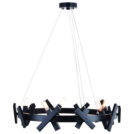 Vaxcel Wells 5 Light Matte Black Contemporary Wheel Chandelier H0264