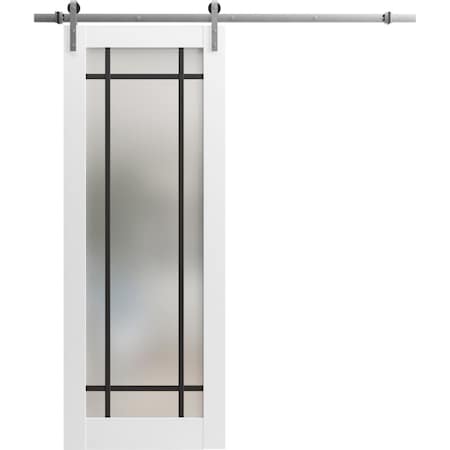 Sartodoors Sturdy Barn Door Frosted Tempered Glass Planum 2112 White 18x96 Solid Core Modern Interior PLANUM2112BD-S-WS-18 x 96