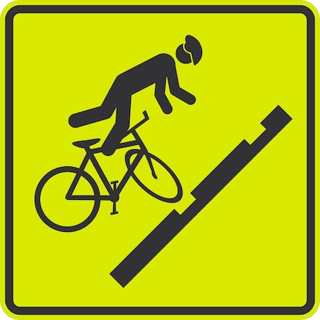Lyle Cyclists Falling On Streetcar Tracks Symbol, 24x24, Diamond Grade, Yellow Green G-12537-DG_24x24