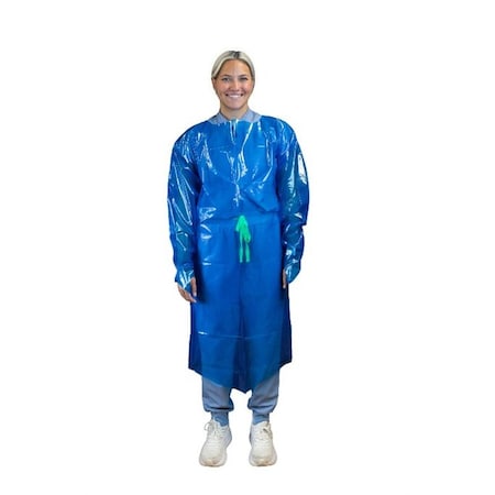 Action Jps NVA, Gown, Unhemmed, 49", Thumb loop, attached ties, 4 Mil, Blue, 50PK NVA4G50B