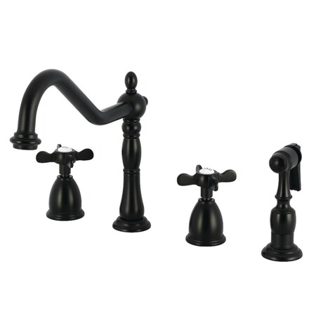 Kingston Brass Double-Handle Widespread Kitchen Faucet with Brass Sprayer, Matte Black KB1790BEXBS