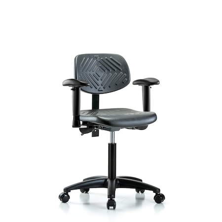 Blue Ridge Ergonomics Chair, Poly, Med Bench, AA Casters, 6-Way Adjustable, 19-1/2" to 27-1/2" Height, Black; Blue BR-PMBCH-RG-T0-A1-NF-RC