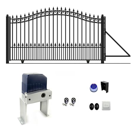 Aleko 16 ft. Prague Style Iron Single Slide Driveway Gate with AC1500 Operator DG16PRASSLAC1500-UNB