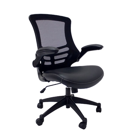 We'Re It Budg it, Flip Mesh Back Task Chair with Black Eco Leather Seat and Flip Up Arms in Black BU-6102-ECBR