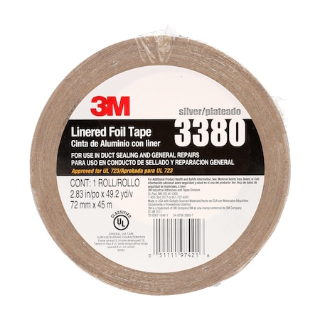 3M FoilTape, Aluminum, Silver, 49ydL, 2-3/4inW 3380