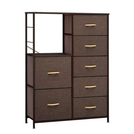 Homeroots 34" Brown Steel and Fabric Seven Drawer Chest 484692