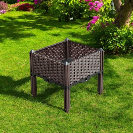 Homeroots 16" X 16" Dark Brown Heavy Duty Plastic Square Self Watering Raised Garden Bed 569539