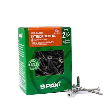 Spax #9 x 2-1/2 in Exterior Wood Deck Screws Construction Flat Head T-Star Plus, 109PK 4191670450604