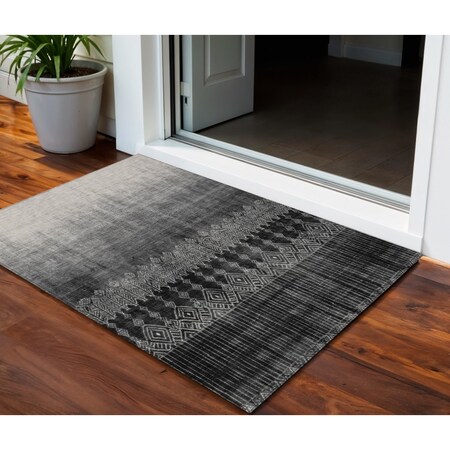 Homeroots 3' X 5' Black Ivory And Gray Ombre Washable Indoor Outdoor Area Rug 602821