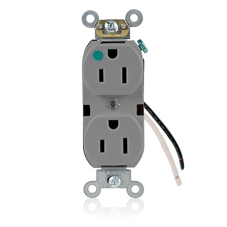 Leviton Leaded Dup Rec HG 15A 125V Self-Gr Gry 8200-CGY