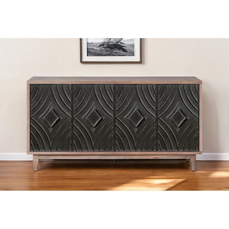 Homeroots 60" Brown and Charcoal Distressed Wood Sideboard with Four Doors 568405