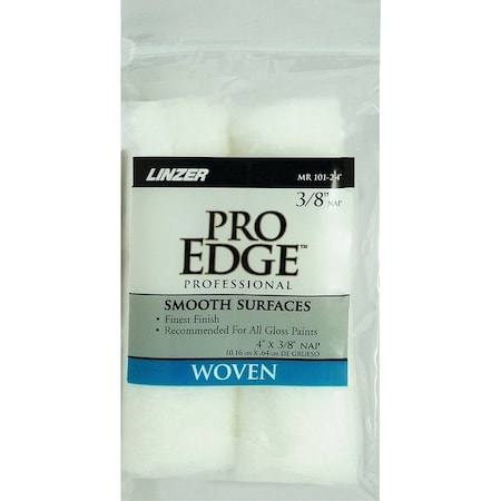 Linzer Paint Roller Cover, 3/8 in Thick Nap, 4 in L, Woven Fabric Cover, White MR101-2