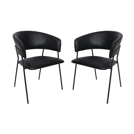 Manhattan Comfort Slate Contemporary Modern Vegan Leather Metal Armchair in Black - Set of 2 DC1531-2